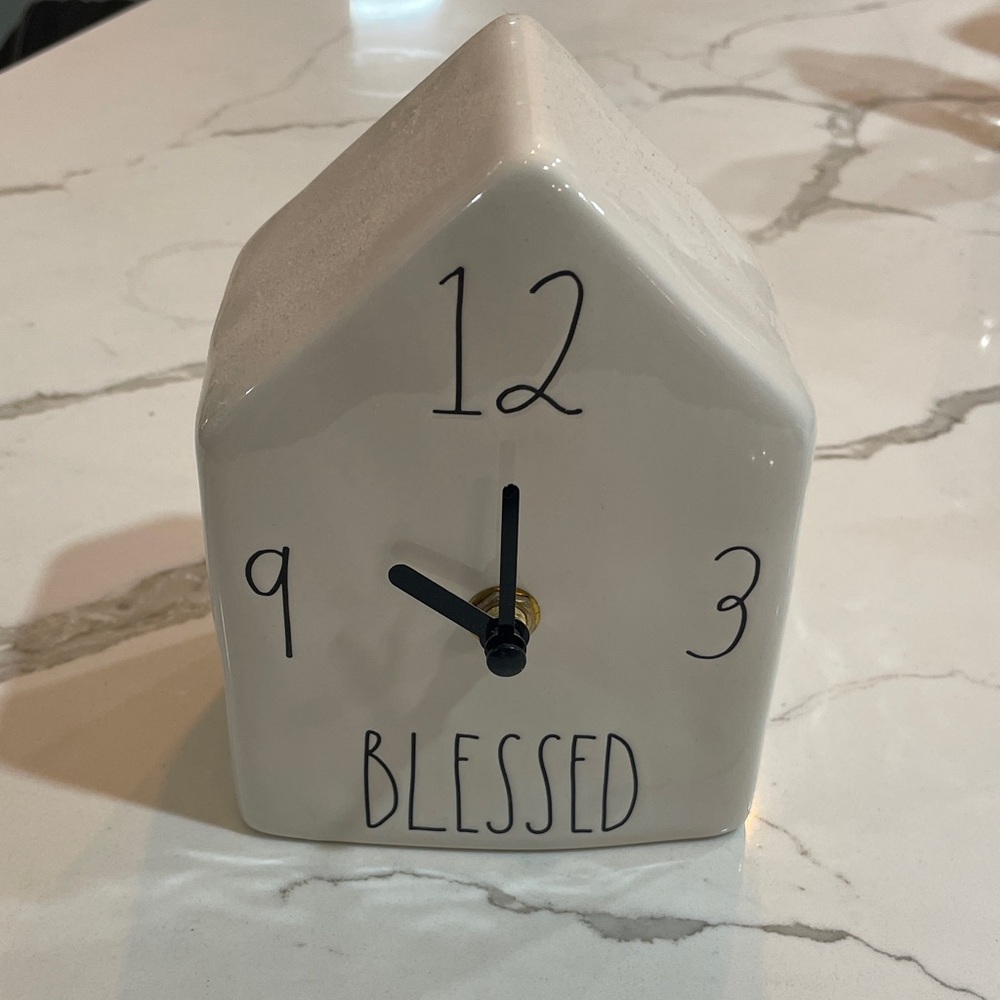 Rae Dunn Blessed Ceramic House Clock - Cream